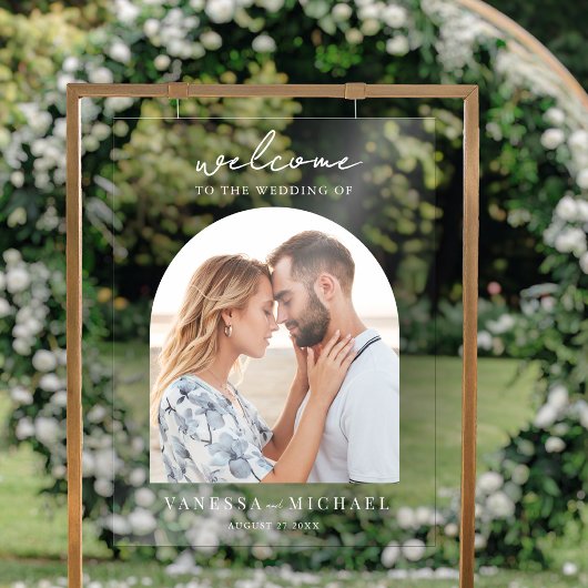 Einfaches elegantes Foto Hochzeit Willkommen Acrylschild