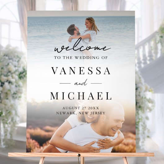 Einfaches elegantes Foto Hochzeit Willkommen Acrylschild