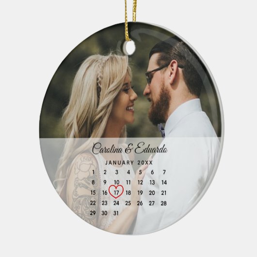 Einfaches elegantes Foto Hochzeitskalender Keramik Ornament (Links)