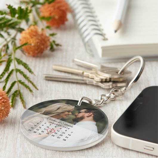Einfaches elegantes Foto Hochzeitskalender Schlüsselanhänger (Vorderseite rechts)