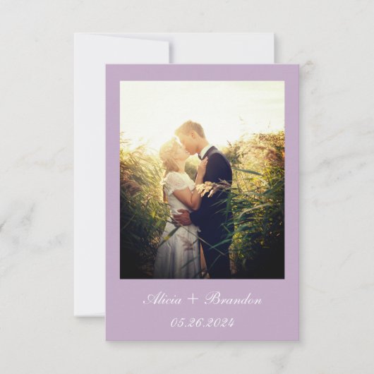Einfaches elegantes Foto Lila Lilac Text Wedding Save The Date (Vorderseite)