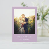 Einfaches elegantes Foto Lila Lilac Text Wedding Save The Date (Stehend Vorderseite)
