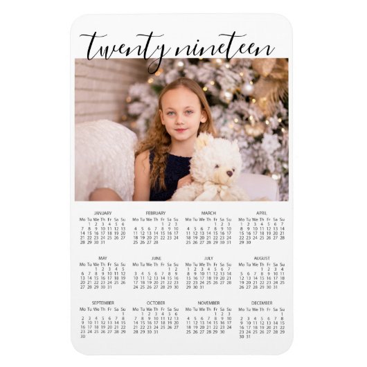 Einfaches elegantes Foto-Magnet mit Kalender 2019 Magnet (Vertikal)