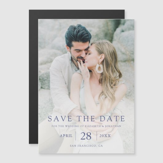 Einfaches elegantes Foto mit blauem Text Save the  Magneteinladung (Vorne/Hinten)