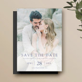 Einfaches elegantes Foto mit blauem Text Save the Magneteinladung