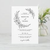 Einfaches elegantes Foto mit Blumenreath Einladung (Stehend Vorderseite)