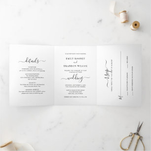 Einfaches elegantes Foto Moderne Hochzeit Dreifach Gefaltete Einladung