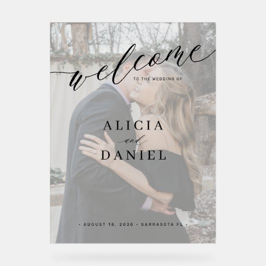 Einfaches elegantes Foto-Overlay-Begrüßungszeichen Acrylschild (Vorderseite)