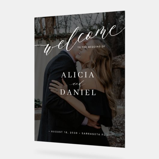 Einfaches elegantes Foto-Overlay-Begrüßungszeichen Acrylschild (Winkel)