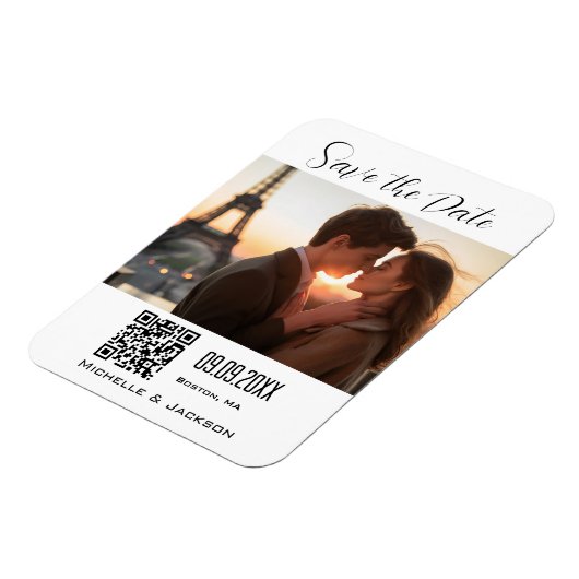 Einfaches Elegantes Foto QR-Code Save the Date Magnet (Linke Seite)
