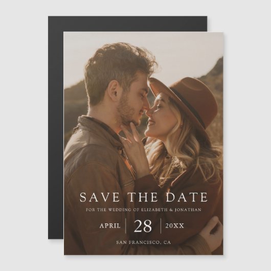 Einfaches elegantes Foto Save the Date Hochzeit Magneteinladung (Vorne/Hinten)