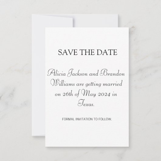 Einfaches elegantes Foto Schwarz-weiß Text Wedding Save The Date (Rückseite)