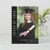 Einfaches elegantes Foto Schwarzer Abschluss Ankündigung (Stehend Vorderseite)