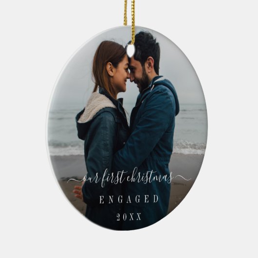 Einfaches elegantes Foto Verlobtes Weihnachten Keramik Ornament (Rechts)