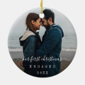 Einfaches elegantes Foto Verlobtes Weihnachten Keramik Ornament (Hinten)