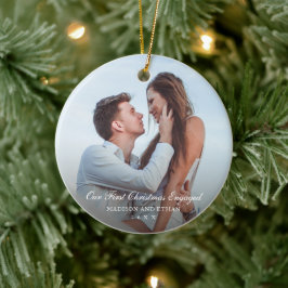 Einfaches elegantes Foto Verlobtes Weihnachten Keramik Ornament