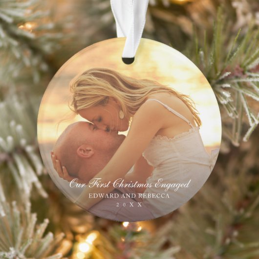 Einfaches elegantes Foto Verlobtes Weihnachten Ornament (Baum)
