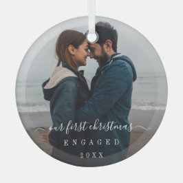 Einfaches elegantes Foto Verlobtes Weihnachten Ornament Aus Glas
