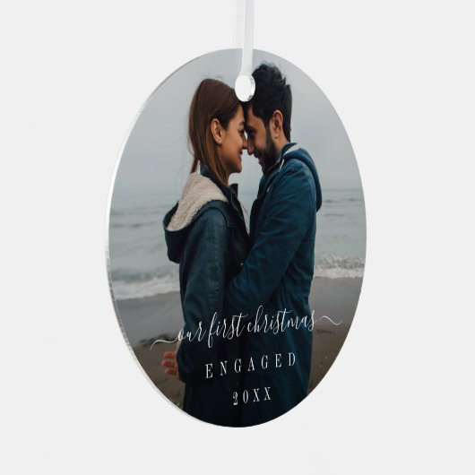 Einfaches elegantes Foto Verlobtes Weihnachten Ornament Aus Metall (Vorderseite Rechts)