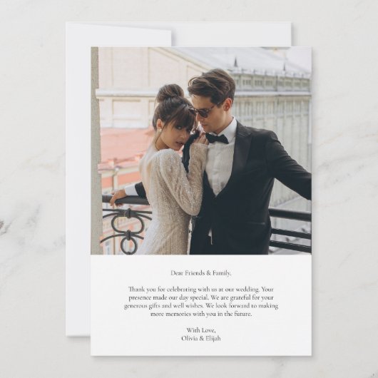 Einfaches elegantes Foto W Note Wedding Dankeskarte (Rückseite)