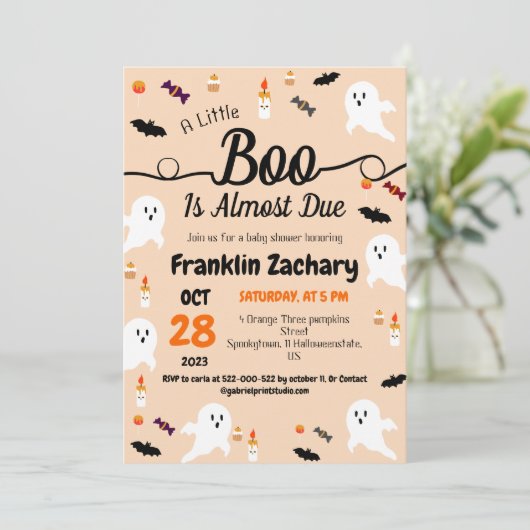 Einfaches elegantes Gespenst, Halloween-Kinderdusc Einladung (Stehend Vorderseite)