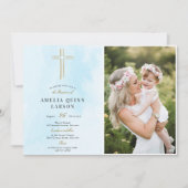 Einfaches elegantes Gold Cross Baptisc-Foto Einladung (Vorderseite)