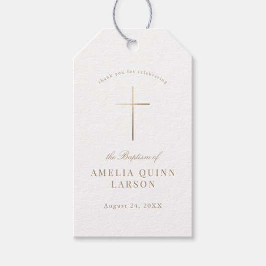 Einfaches elegantes Gold Cross Taufen Christening Geschenkanhänger (Vorderseite)