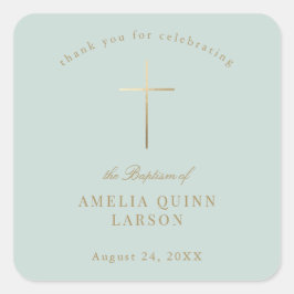 Einfaches elegantes Gold Cross Taufen Christening Quadratischer Aufkleber