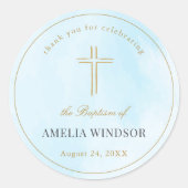Einfaches elegantes Gold Cross Taufen Christening Runder Aufkleber (Vorderseite)