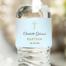 Einfaches elegantes Gold Cross Taufen Christening Wasserflaschenetikett
