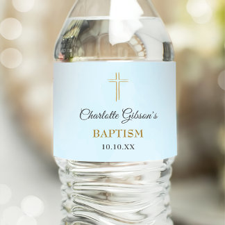 Einfaches elegantes Gold Cross Taufen Christening Wasserflaschenetikett