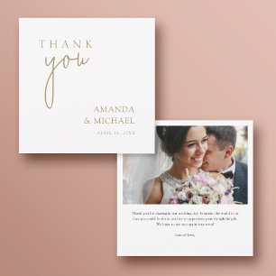 Einfaches, elegantes Gold Custom Foto Wedding Dankeskarte