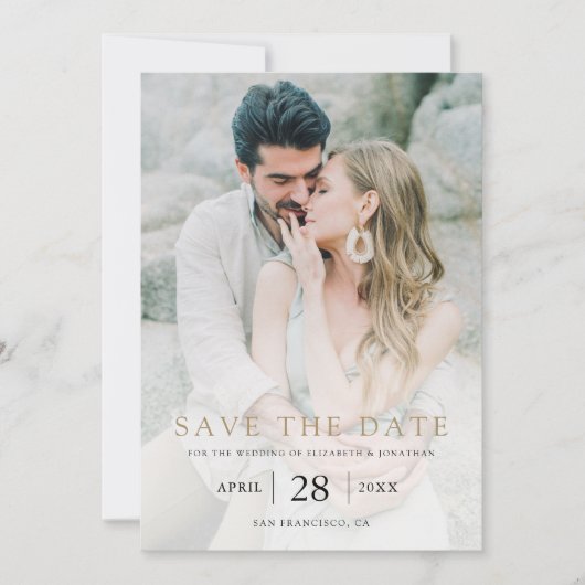 Einfaches, elegantes Gold Custom Foto Wedding Save The Date (Vorderseite)