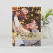 Einfaches elegantes Gold Frame Foto Weihnachten (Stehend Vorderseite)