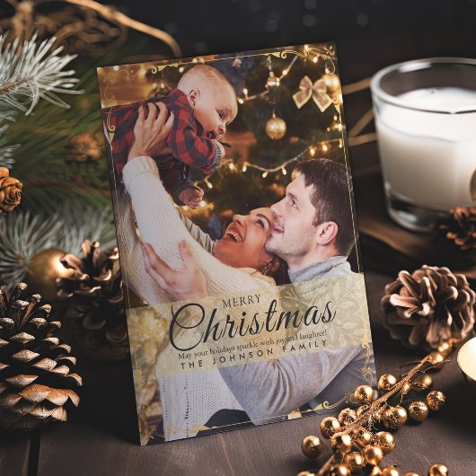 Einfaches elegantes Gold Frame Foto Weihnachten