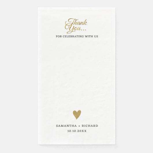Einfaches elegantes Gold Heart Wedding Vielen Dank Serviette (Vorderseite)