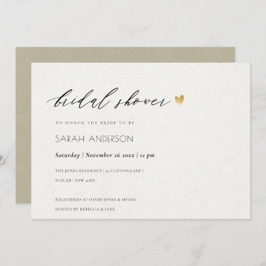 EINFACHES ELEGANTES GOLD KRAFT TYPOGRAPHY-BRAUTPAR EINLADUNG (Vorne/Hinten)