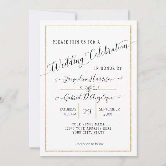 Einfaches elegantes Gold-Minimal-Script-Wedding-Fo Einladung (Vorderseite)