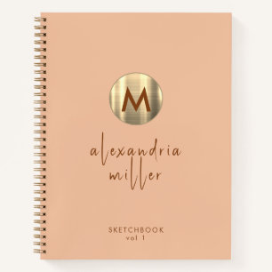 Einfaches elegantes Gold Monogram Peach Sketchbook Notizblock