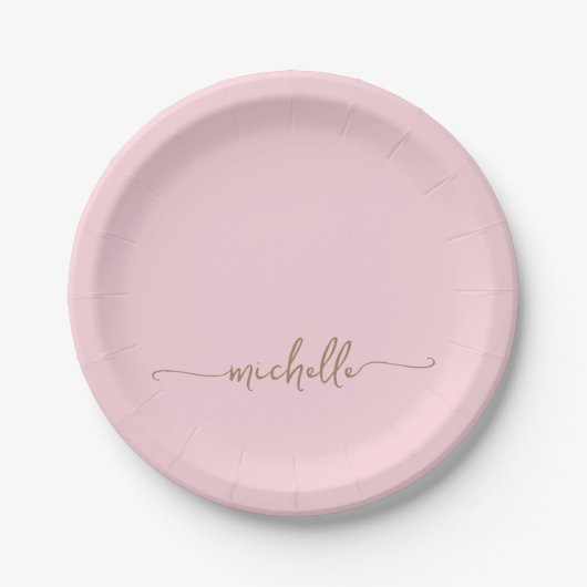 Einfaches Elegantes Gold Monogramm Schrift Blush R Pappteller (Vorderseite)