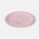 Einfaches Elegantes Gold Monogramm Schrift Blush R Pappteller (Schrägansicht)