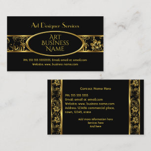 Einfaches Elegantes Gold Schwarz Florales Damast Visitenkarte