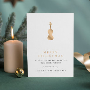 Einfaches Elegantes Gold Violine Musikalisches Wei Feiertagskarte