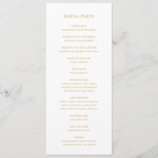 Einfaches elegantes GoldWedding-Programm Programm (Rückseite)