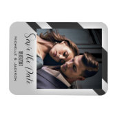 Einfaches elegantes, graues Foto Save the Date Magnet (Horizontal)