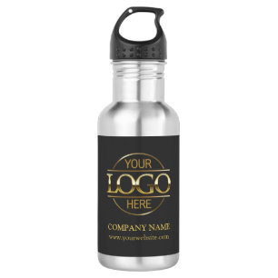 Einfaches elegantes graues und goldenes Firmenlogo Edelstahlflasche