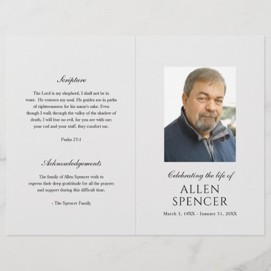 Einfaches elegantes Gray Modern Funeral Programm (Vorderseite)