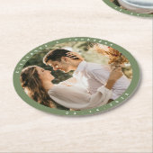 Einfaches elegantes Grüne Hochzeitsfest Foto Runder Pappuntersetzer (Angewinkelt)