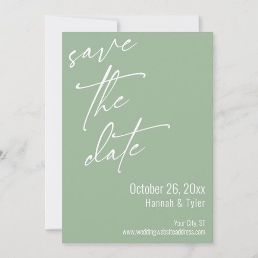 Einfaches Elegantes Handschrift-Skript Salbeigrün Save The Date (Vorderseite)