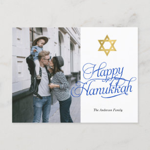 Einfaches elegantes Happy Hanukkah Foto Postkarte